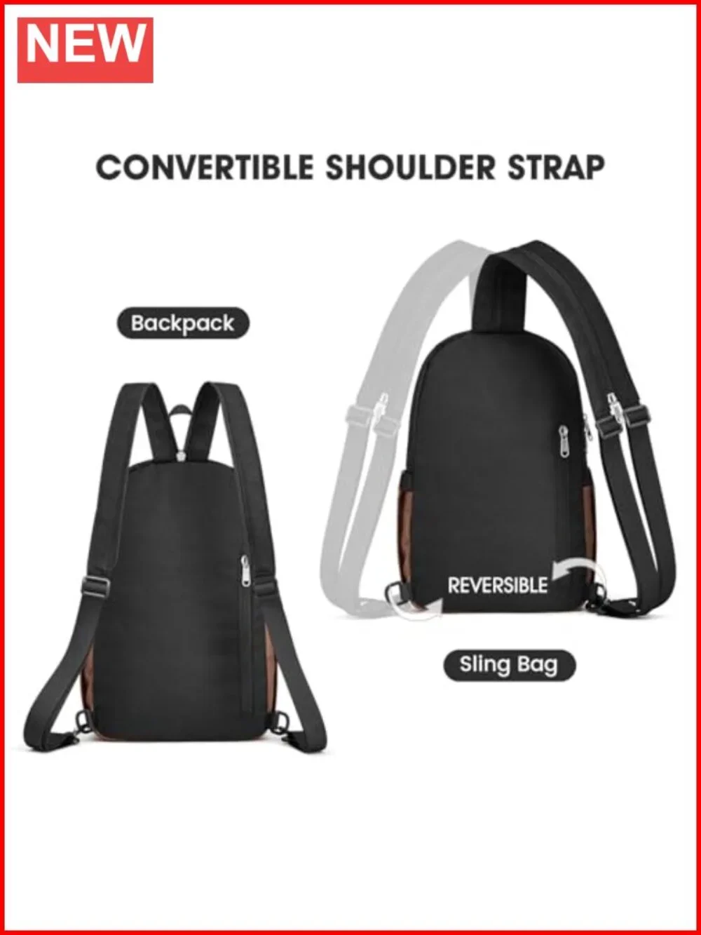 RFID Sling Backpack Convertible Lightweight Mini Crossbody Bag for Travel Hiking